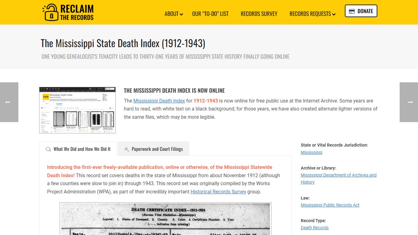 The Mississippi State Death Index (1912-1943) - Reclaim The Records