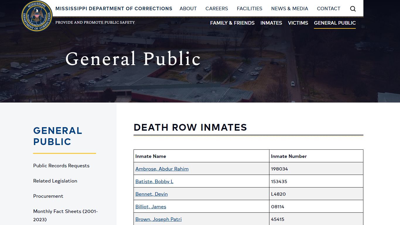 Death Row Inmates | Mississippi Department of Corrections